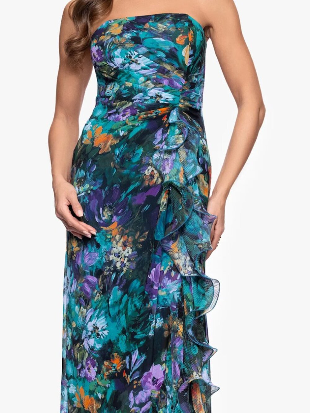 Pleated Ruffle Strapless Mermaid Gown